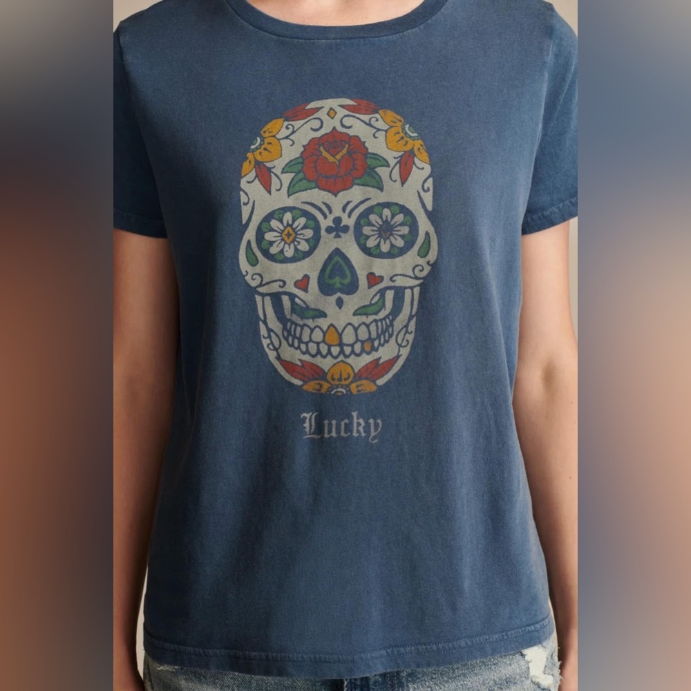 Women's Lucky Brand Skull Tshirt XS Cotton - Picture 2 of 8